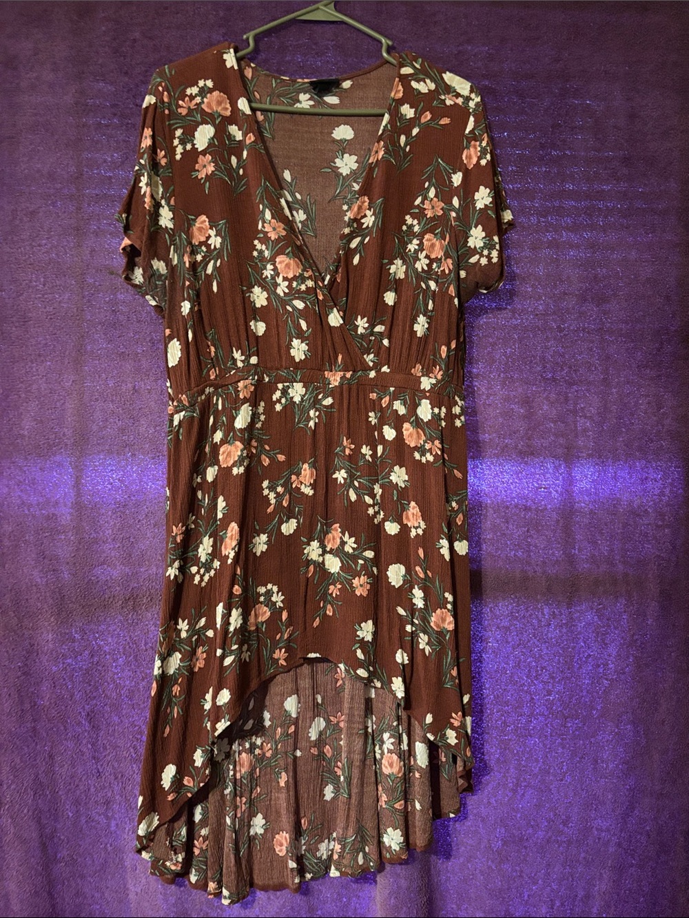 Brown Floral High-Low Blouse